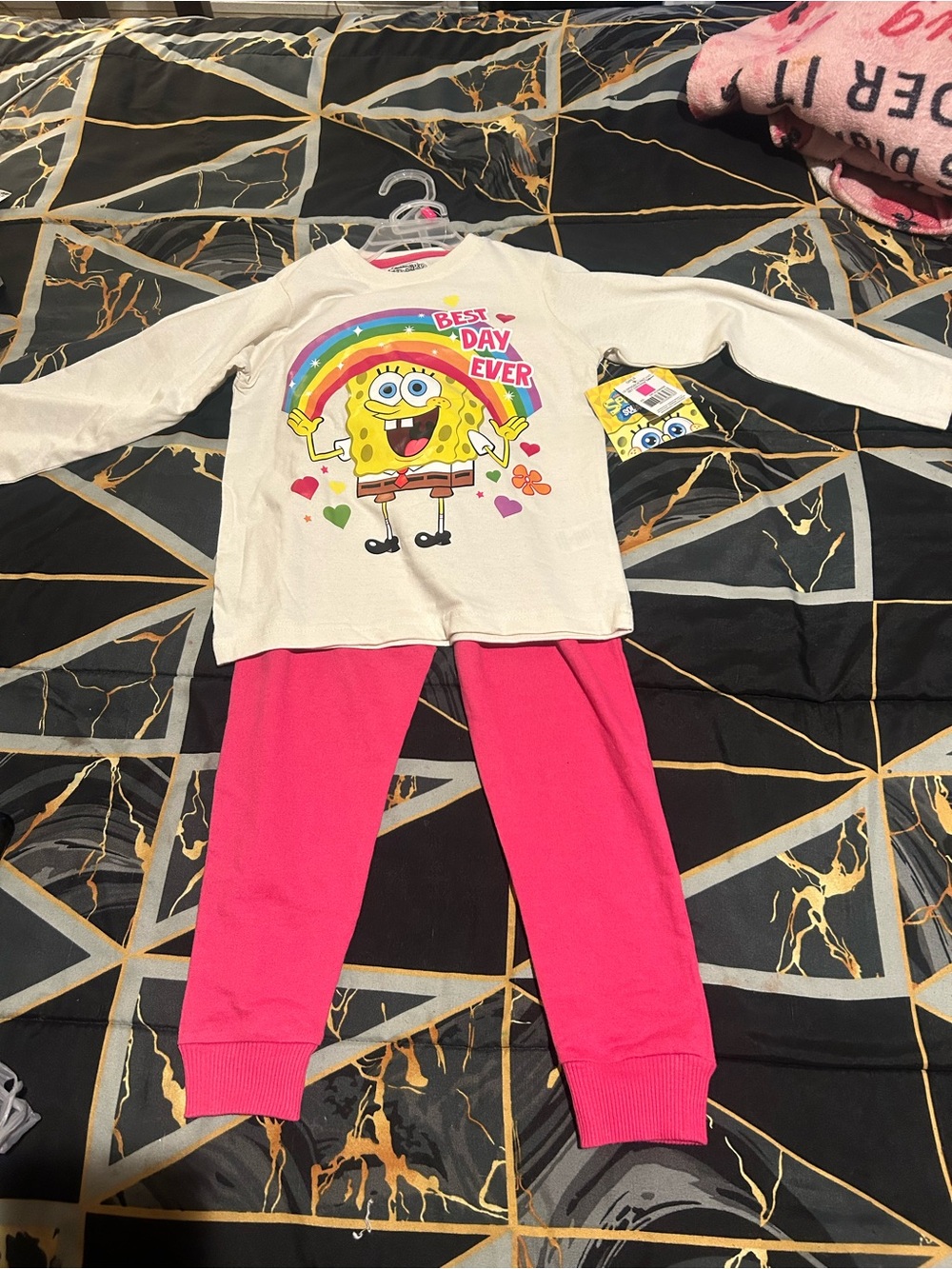 SpongeBob Squarepants Cream Top with Pink Pants Pajama Set